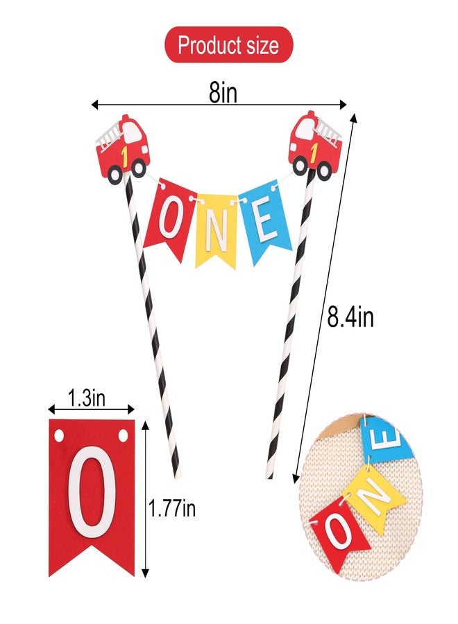 HIKLO Fire Engine 1st Birthday Cake Topper - Fire Engine Theme First Birthday Party Decorations, Boys Truck Party Supplies, Alarm Engine Cake Decoration, Little Firefighter Cake Smash Photo Props - Image 2